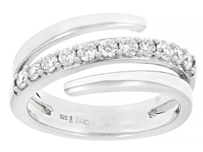 White Lab-Grown Diamond H SI1 Rhodium Over Sterling Silver Bypass Ring 0.50ctw