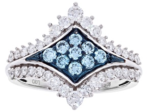 Blue and White Lab-Grown Diamond H SI1 Rhodium Over Sterling Silver Cluster Ring 1.00ctw