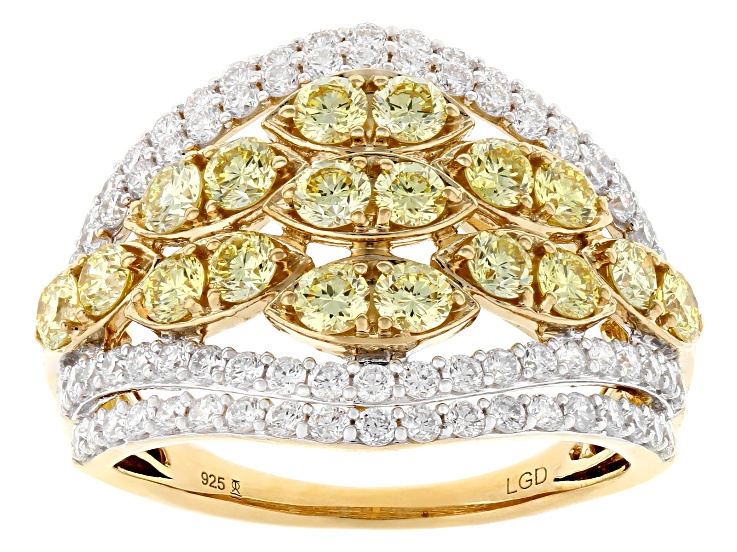 Yellow and White Lab-Grown Diamond H SI1 14K Yellow Gold Over Sterling Silver Cluster Ring 2.00ctw