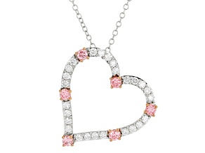 Pink and White Lab-Grown Diamond H SI1 Rhodium Over Sterling Silver Heart Pendant With Chain 1.00ctw