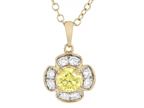 Yellow and White Lab-Grown Diamond H SI1 14k Yellow Gold Over Silver Flower Pendant W/Chain 0.50ctw