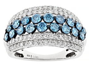 Blue and White Lab-Grown Diamond H SI1 Rhodium Over Sterling Silver Ring 2.00ctw