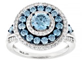 Blue and White Lab-Grown Diamond H SI1 Rhodium Over Sterling Silver Halo Ring 2.00ctw