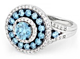 Blue and White Lab-Grown Diamond H SI1 Rhodium Over Sterling Silver Halo Ring 2.00ctw