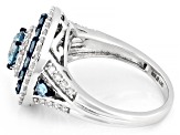 Blue and White Lab-Grown Diamond H SI1 Rhodium Over Sterling Silver Halo Ring 2.00ctw