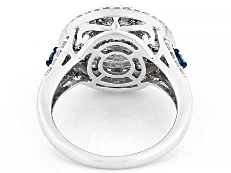 Blue and White Lab-Grown Diamond H SI1 Rhodium Over Sterling Silver Halo Ring 2.00ctw