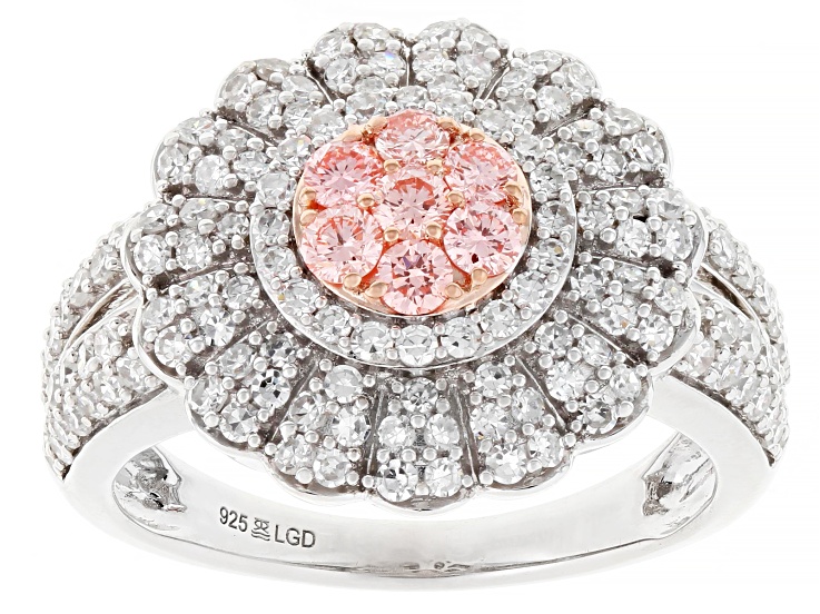 Pink and White Lab-Grown Diamond H SI1 Rhodium Over Sterling