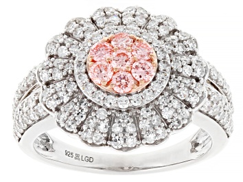 Picture of Pink and White Lab-Grown Diamond H SI1 Rhodium Over Sterling Silver Cluster Ring 1.50ctw