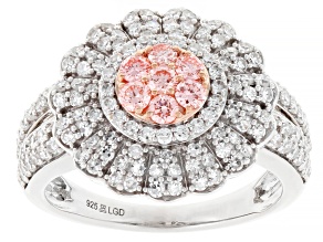 Pink and White Lab-Grown Diamond H SI1 Rhodium Over Sterling Silver Cluster Ring 1.50ctw