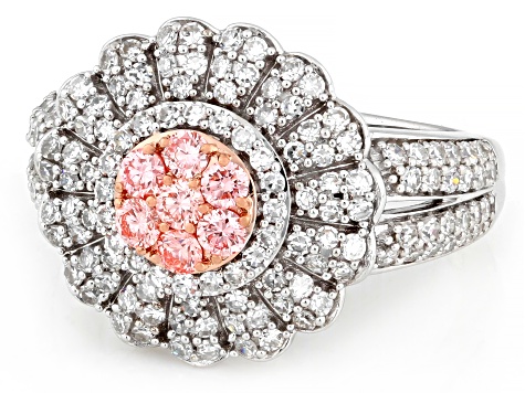 Pink and White Lab-Grown Diamond H SI1 Rhodium Over Sterling Silver Cluster Ring 1.50ctw
