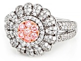 Pink and White Lab-Grown Diamond H SI1 Rhodium Over Sterling Silver Cluster Ring 1.50ctw