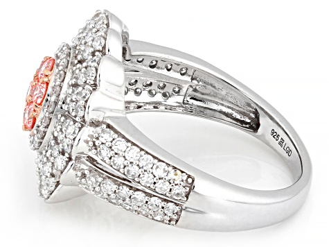 Pink and White Lab-Grown Diamond H SI1 Rhodium Over Sterling Silver Cluster Ring 1.50ctw