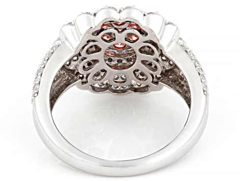 Pink and White Lab-Grown Diamond H SI1 Rhodium Over Sterling Silver Cluster Ring 1.50ctw
