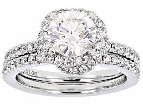White Lab-Grown Diamond Certified H SI1 10k White Gold Halo Ring With Matching Band 2.25ctw