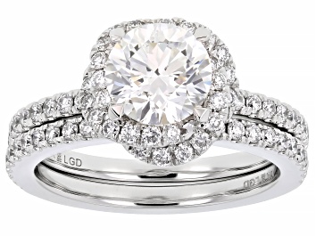 Picture of White Lab-Grown Diamond Certified H SI1 10k White Gold Halo Ring With Matching Band 2.25ctw