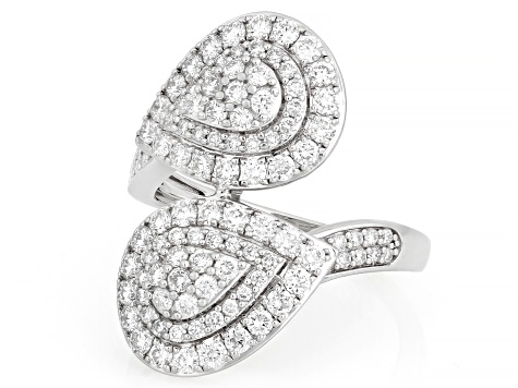 White Lab-Grown Diamond H SI1 Rhodium Over Sterling Silver Bypass Ring 1.50ctw
