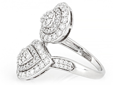 White Lab-Grown Diamond H SI1 Rhodium Over Sterling Silver Bypass Ring 1.50ctw