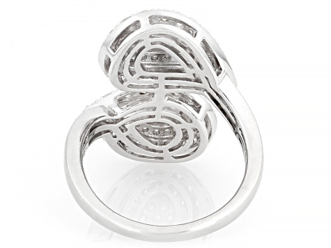 White Lab-Grown Diamond H SI1 Rhodium Over Sterling Silver Bypass Ring 1.50ctw