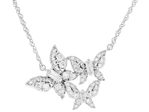 Round and Baguette White Lab-Grown Diamond H SI1 Rhodium Over Silver Butterfly Necklace 0.90ctw