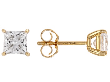 Picture of Princess Cut White Lab-Grown Diamond H SI1 10K Yellow Gold Solitaire Stud Earrings 1.00ctw