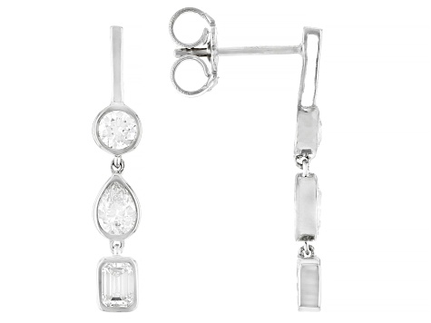 Multi-Shape White Lab-Grown Diamond F-G SI 10K White Gold Dangle Earrings 1.10ctw