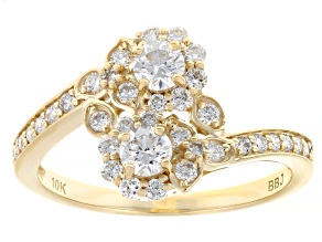 White Lab-Grown Diamond H SI1 10K Yellow Gold Flower Ring 0.80ctw
