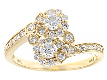 Picture of White Lab-Grown Diamond H SI1 10K Yellow Gold Flower Ring 0.80ctw