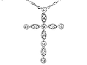 White Lab-Grown Diamond H SI1 Rhodium Over Sterling Silver Cross Pendant With Chain 0.25ctw