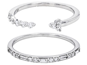 Round and Baguette White Lab-Grown Diamond H SI1 Rhodium Over Sterling Silver Set of 2 Rings 0.33ctw