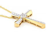 White Lab-Grown Diamond G-H SI1 14K Yellow Gold Over Silver Cross Pendant With Chain 0.65ctw