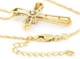 White Lab-Grown Diamond G-H SI1 14K Yellow Gold Over Silver Cross Pendant With Chain 0.65ctw