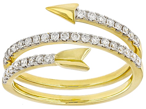 White Lab-Grown Diamond H SI 14K Yellow Gold Over Sterling Silver Arrow Bypass Ring 0.35ctw
