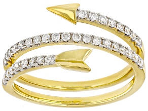 White Lab-Grown Diamond H SI 14K Yellow Gold Over Sterling Silver Arrow Bypass Ring 0.35ctw
