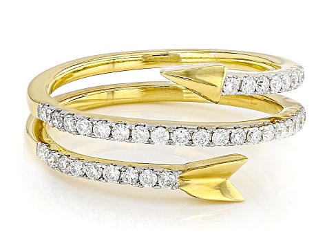 White Lab-Grown Diamond H SI 14K Yellow Gold Over Sterling Silver Arrow Bypass Ring 0.35ctw