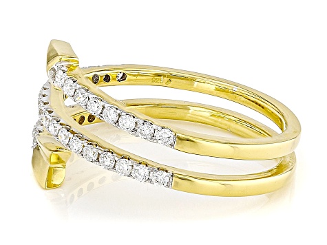 White Lab-Grown Diamond H SI 14K Yellow Gold Over Sterling Silver Arrow Bypass Ring 0.35ctw