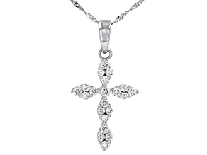 White Lab-Grown Diamond H SI Rhodium Over Sterling Silver Cross Pendant With 18" Chain 0.75ctw