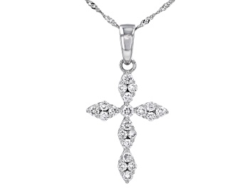 Picture of White Lab-Grown Diamond H SI Rhodium Over Sterling Silver Cross Pendant With 18" Chain 0.75ctw