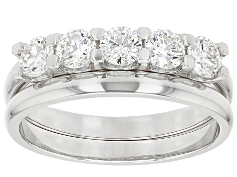 White Lab-Grown Diamond H SI Rhodium Over Sterling Silver Ring With Matching Band 1.00ctw