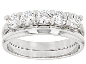 White Lab-Grown Diamond H SI Rhodium Over Sterling Silver Ring With Matching Band 1.00ctw