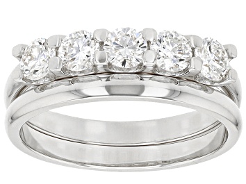 Picture of White Lab-Grown Diamond H SI Rhodium Over Sterling Silver Ring With Matching Band 1.00ctw
