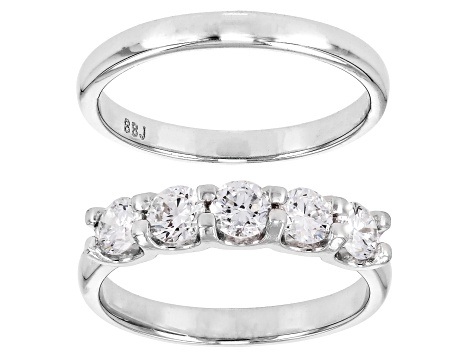 White Lab-Grown Diamond H SI Rhodium Over Sterling Silver Ring With Matching Band 1.00ctw