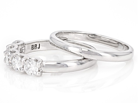 White Lab-Grown Diamond H SI Rhodium Over Sterling Silver Ring With Matching Band 1.00ctw