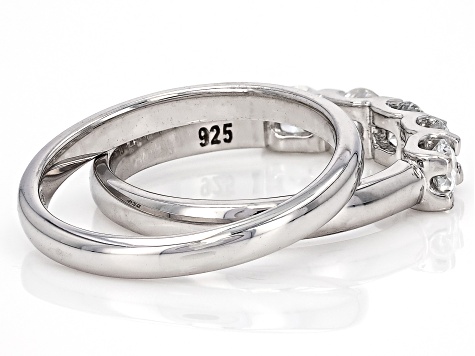 White Lab-Grown Diamond H SI Rhodium Over Sterling Silver Ring With Matching Band 1.00ctw