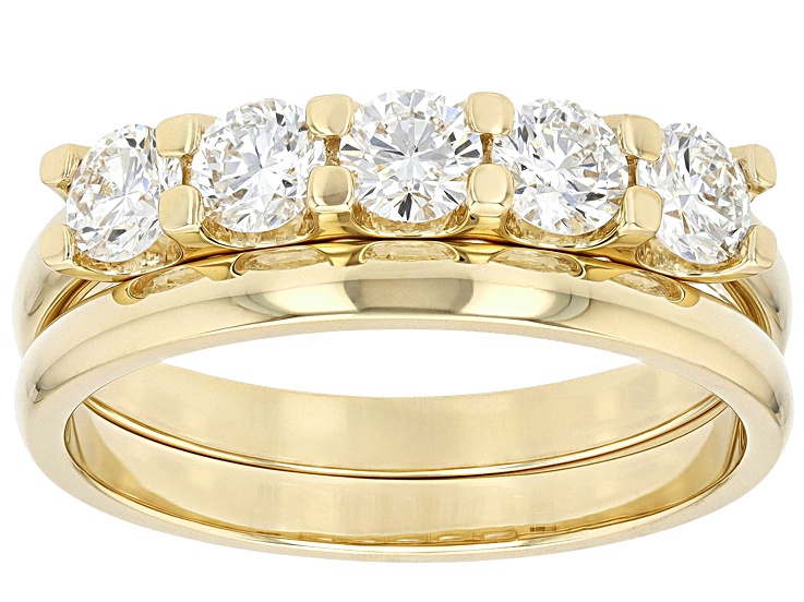 White Lab-Grown Diamond H SI 14K Yellow Gold Over Sterling Silver Ring With Matching Band 1.00ctw