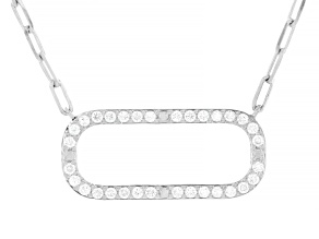 White Lab-Grown Diamond H SI Rhodium Over Silver Station Necklace With Paperclip Chain 0.50ctw