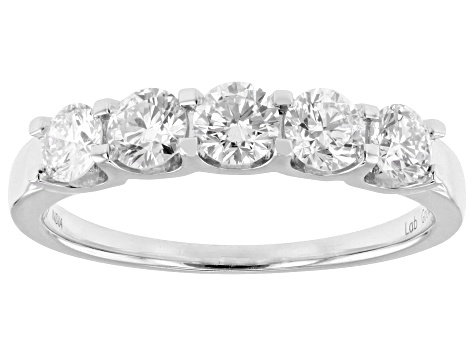 White Lab-Grown Diamond H SI 14k White Gold 5-Stone Ring 1.00ctw