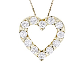 White Lab-Grown Diamond H SI 10k Yellow Gold Heart Slide Pendant With Box Chain 1.00ctw