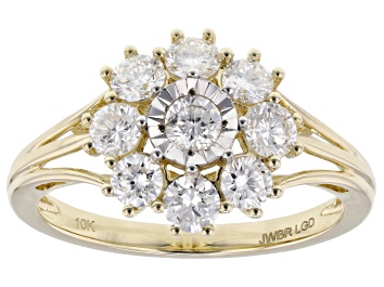 Picture of White Lab-Grown Diamond H SI 10k Yellow Gold Cluster Ring 1.00ctw