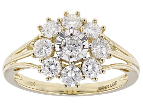 White Lab-Grown Diamond H SI 10k Yellow Gold Cluster Ring 1.00ctw