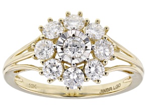 White Lab-Grown Diamond H SI 10k Yellow Gold Cluster Ring 1.00ctw